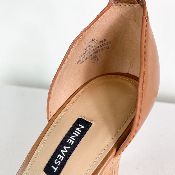 Nine West NWOB Lilly Leather Cork Wedge Comfort Sandals Brown Size 9.5 - Picture 7 of 9
